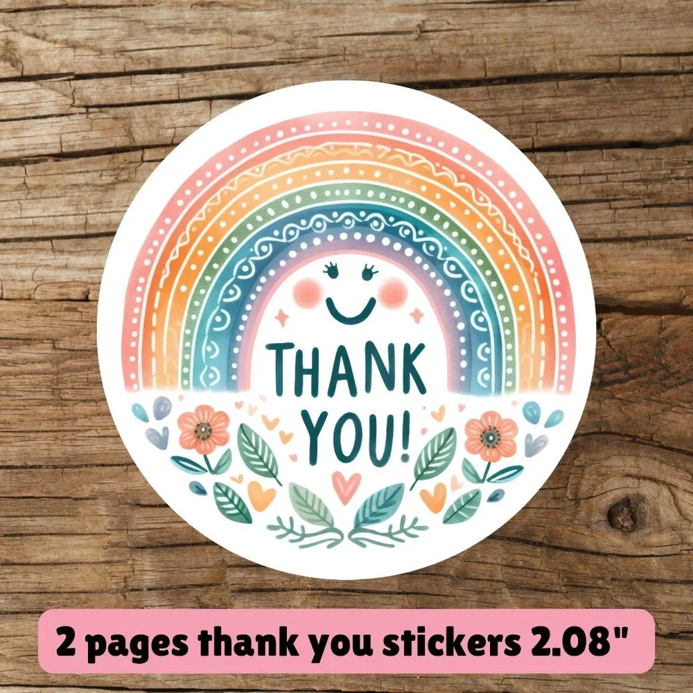 2 pages thank you stickers size 2.08”